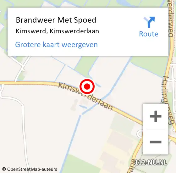 Locatie op kaart van de 112 melding: Brandweer Met Spoed Naar Kimswerd, Kimswerderlaan op 12 augustus 2022 10:00