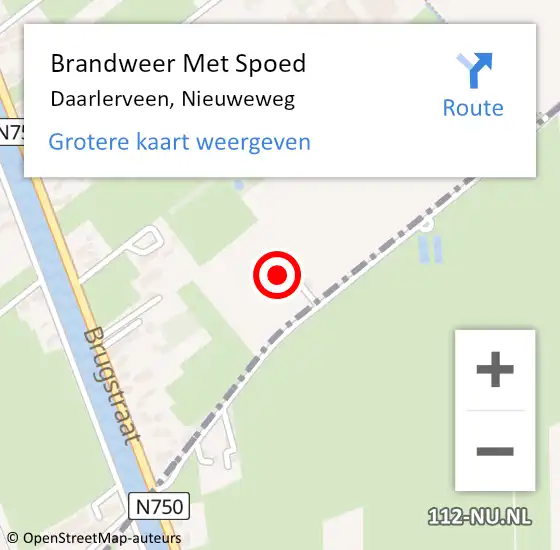 Locatie op kaart van de 112 melding: Brandweer Met Spoed Naar Daarlerveen, Nieuweweg op 12 augustus 2022 10:28