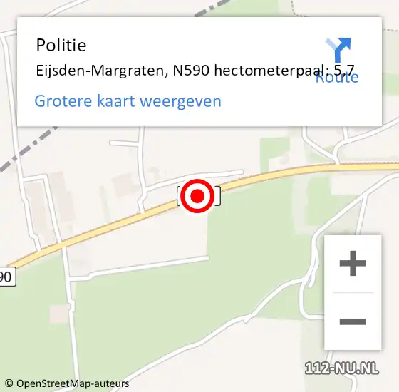 Locatie op kaart van de 112 melding: Politie Eijsden-Margraten, N590 hectometerpaal: 5,7 op 12 augustus 2022 10:28