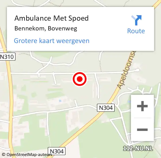 Locatie op kaart van de 112 melding: Ambulance Met Spoed Naar Bennekom, Bovenweg op 12 augustus 2022 10:28