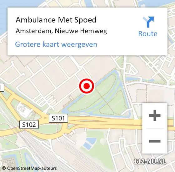 Locatie op kaart van de 112 melding: Ambulance Met Spoed Naar Amsterdam, Nieuwe Hemweg op 12 augustus 2022 10:28