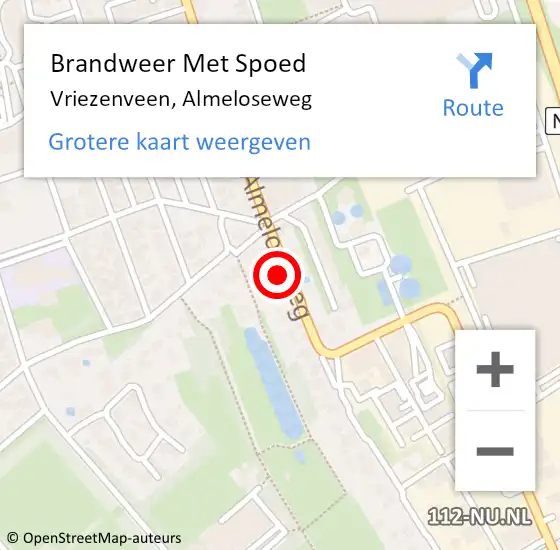 Locatie op kaart van de 112 melding: Brandweer Met Spoed Naar Vriezenveen, Almeloseweg op 12 augustus 2022 10:29