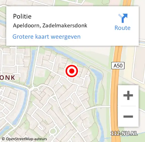 Locatie op kaart van de 112 melding: Politie Apeldoorn, Zadelmakersdonk op 12 augustus 2022 10:47