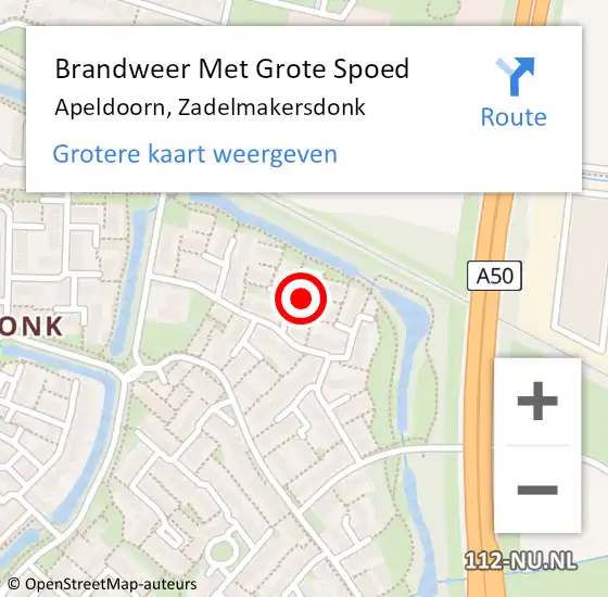 Locatie op kaart van de 112 melding: Brandweer Met Grote Spoed Naar Apeldoorn, Zadelmakersdonk op 12 augustus 2022 10:48