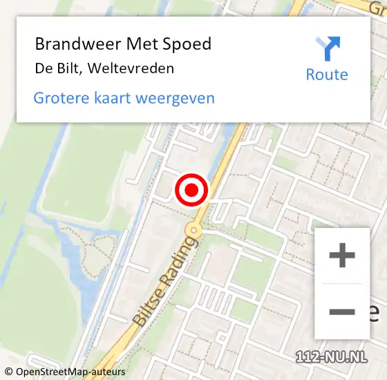 Locatie op kaart van de 112 melding: Brandweer Met Spoed Naar De Bilt, Weltevreden op 12 augustus 2022 10:50