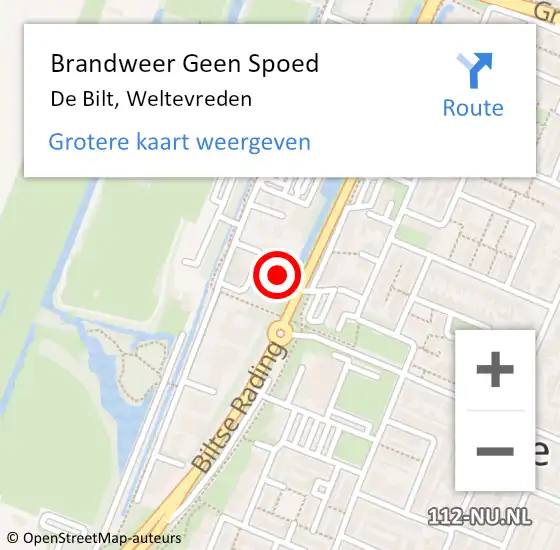 Locatie op kaart van de 112 melding: Brandweer Geen Spoed Naar De Bilt, Weltevreden op 12 augustus 2022 10:52