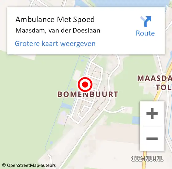 Locatie op kaart van de 112 melding: Ambulance Met Spoed Naar Maasdam, van der Doeslaan op 12 augustus 2022 11:07