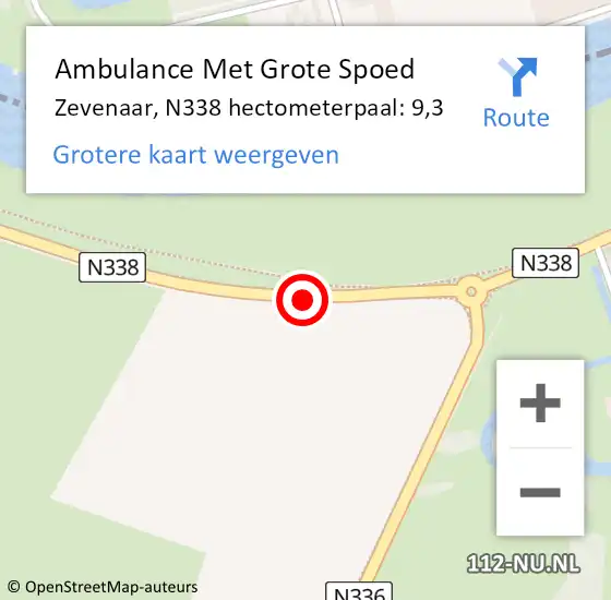 Locatie op kaart van de 112 melding: Ambulance Met Grote Spoed Naar Zevenaar, N338 hectometerpaal: 9,3 op 12 augustus 2022 11:13