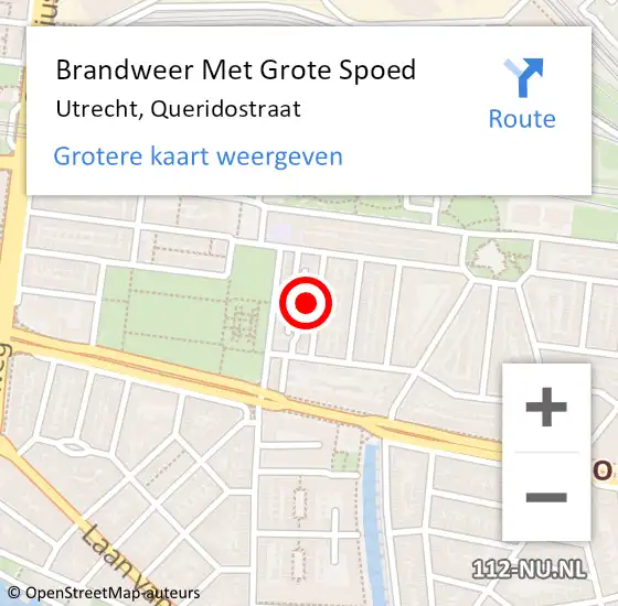 Locatie op kaart van de 112 melding: Brandweer Met Grote Spoed Naar Utrecht, Queridostraat op 12 augustus 2022 11:50