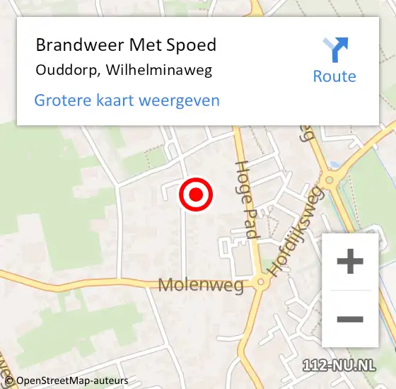 Locatie op kaart van de 112 melding: Brandweer Met Spoed Naar Ouddorp, Wilhelminaweg op 12 augustus 2022 11:58