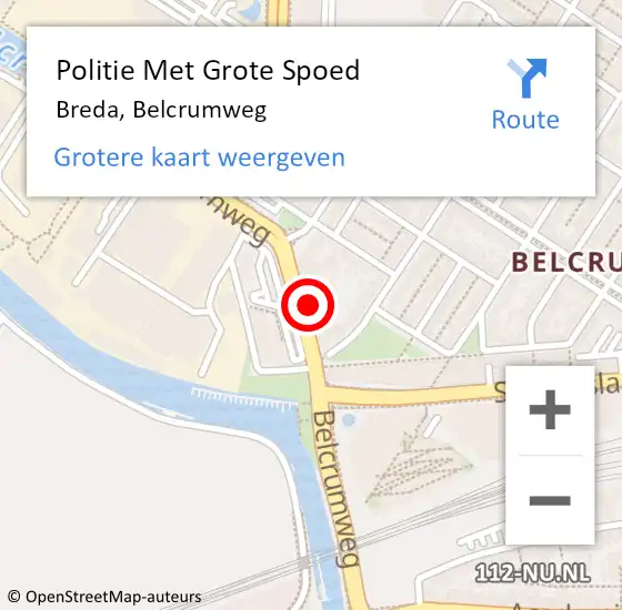 Locatie op kaart van de 112 melding: Politie Met Grote Spoed Naar Breda, Belcrumweg op 12 augustus 2022 11:59