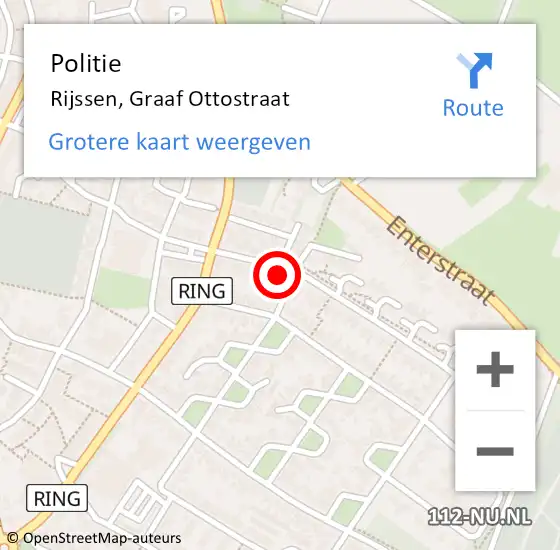 Locatie op kaart van de 112 melding: Politie Rijssen, Graaf Ottostraat op 12 augustus 2022 12:42