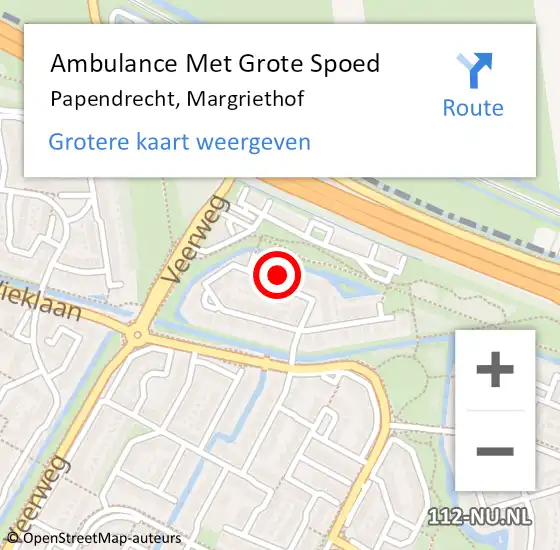 Locatie op kaart van de 112 melding: Ambulance Met Grote Spoed Naar Papendrecht, Margriethof op 12 augustus 2022 12:42