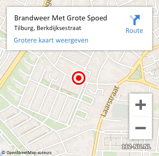 Locatie op kaart van de 112 melding: Brandweer Met Grote Spoed Naar Tilburg, Berkdijksestraat op 12 augustus 2022 12:42