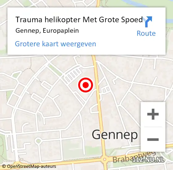 Locatie op kaart van de 112 melding: Trauma helikopter Met Grote Spoed Naar Gennep, Europaplein op 12 augustus 2022 12:44