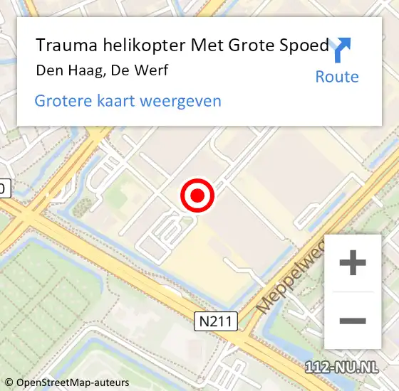 Locatie op kaart van de 112 melding: Trauma helikopter Met Grote Spoed Naar Den Haag, De Werf op 12 augustus 2022 12:48