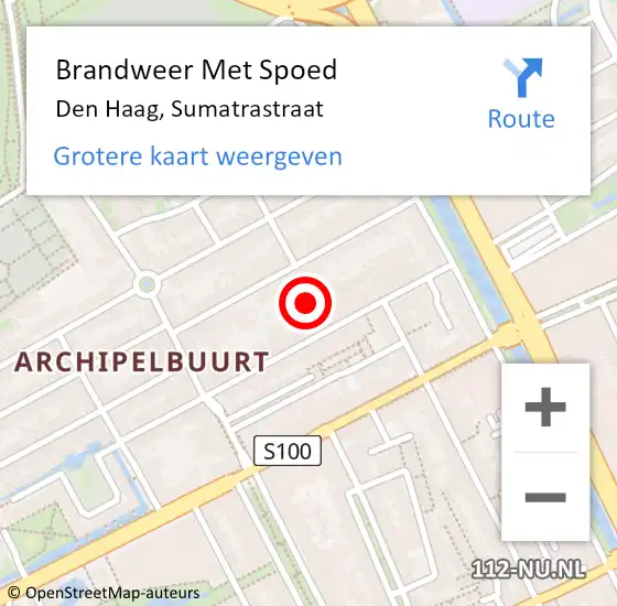 Locatie op kaart van de 112 melding: Brandweer Met Spoed Naar Den Haag, Sumatrastraat op 12 augustus 2022 12:56