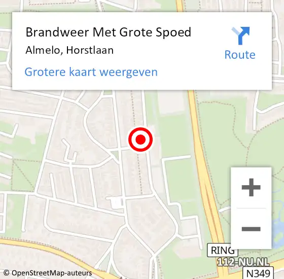 Locatie op kaart van de 112 melding: Brandweer Met Grote Spoed Naar Almelo, Horstlaan op 12 augustus 2022 13:29