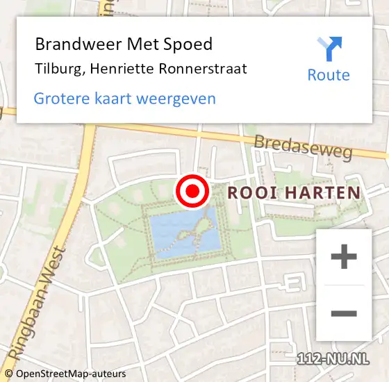 Locatie op kaart van de 112 melding: Brandweer Met Spoed Naar Tilburg, Henriette Ronnerstraat op 12 augustus 2022 13:55