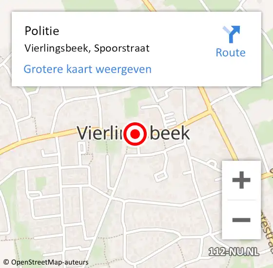 Locatie op kaart van de 112 melding: Politie Vierlingsbeek, Spoorstraat op 12 augustus 2022 13:56