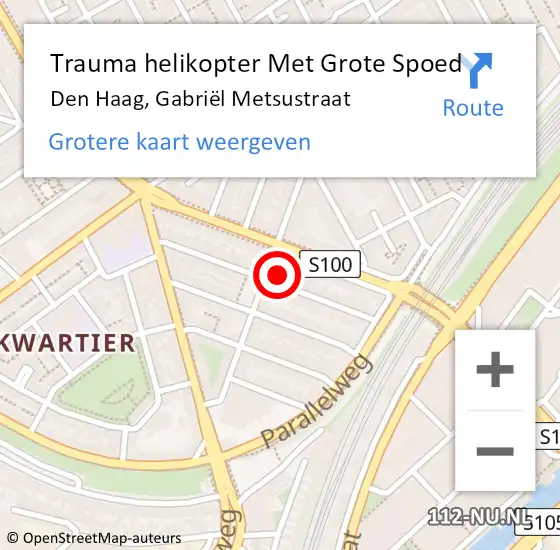 Locatie op kaart van de 112 melding: Trauma helikopter Met Grote Spoed Naar Den Haag, Gabriël Metsustraat op 12 augustus 2022 14:18