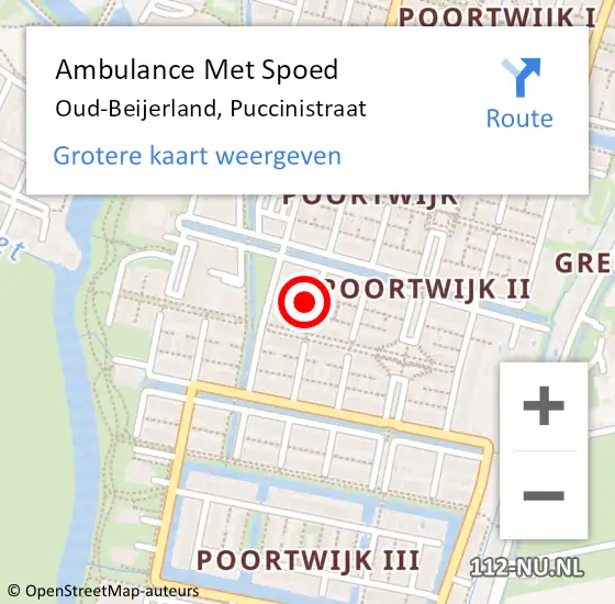 Locatie op kaart van de 112 melding: Ambulance Met Spoed Naar Oud-Beijerland, Puccinistraat op 12 augustus 2022 14:40