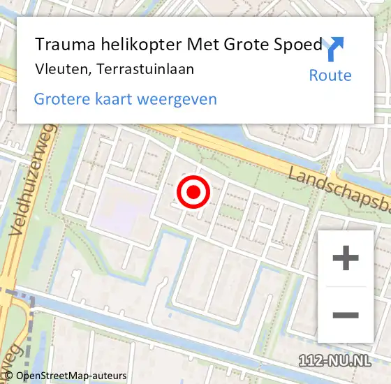 Locatie op kaart van de 112 melding: Trauma helikopter Met Grote Spoed Naar Vleuten, Terrastuinlaan op 12 augustus 2022 14:41