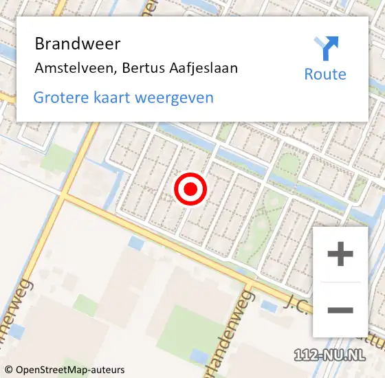 Locatie op kaart van de 112 melding: Brandweer Amstelveen, Bertus Aafjeslaan op 12 augustus 2022 14:43