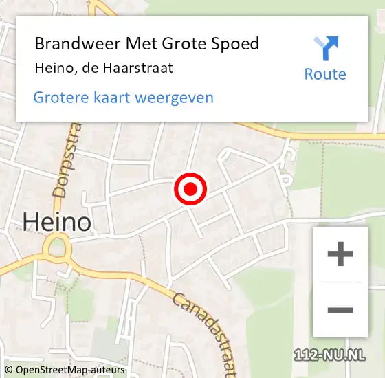 Locatie op kaart van de 112 melding: Brandweer Met Grote Spoed Naar Heino, de Haarstraat op 12 augustus 2022 14:54