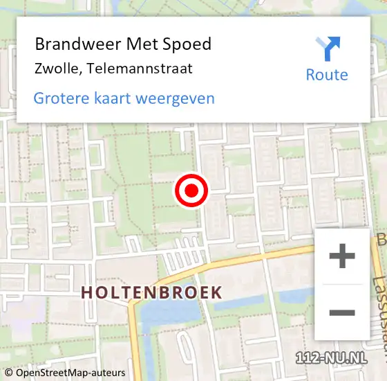 Locatie op kaart van de 112 melding: Brandweer Met Spoed Naar Zwolle, Telemannstraat op 12 augustus 2022 14:56