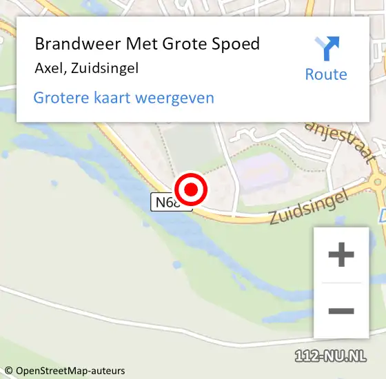 Locatie op kaart van de 112 melding: Brandweer Met Grote Spoed Naar Axel, Zuidsingel op 12 augustus 2022 15:00