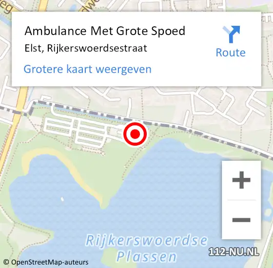 Locatie op kaart van de 112 melding: Ambulance Met Grote Spoed Naar Elst, Rijkerswoerdsestraat op 12 augustus 2022 15:23