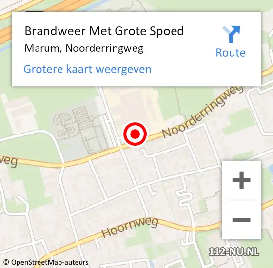 Locatie op kaart van de 112 melding: Brandweer Met Grote Spoed Naar Marum, Noorderringweg op 26 juli 2014 04:36