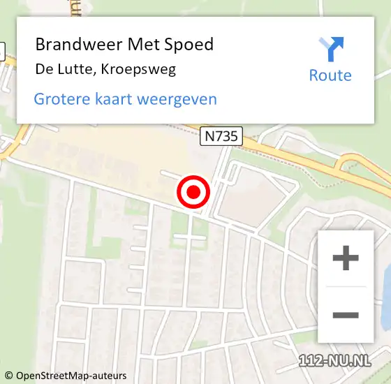 Locatie op kaart van de 112 melding: Brandweer Met Spoed Naar De Lutte, Kroepsweg op 12 augustus 2022 15:39