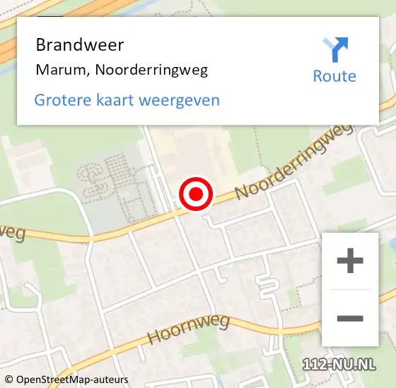 Locatie op kaart van de 112 melding: Brandweer Marum, Noorderringweg op 26 juli 2014 04:38