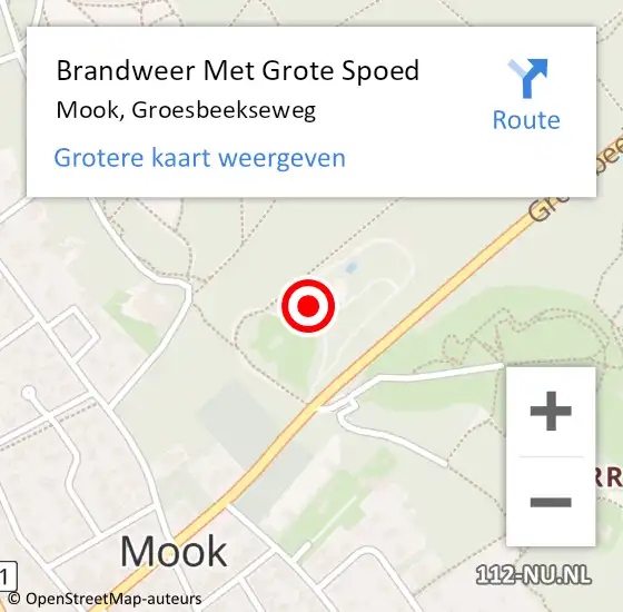 Locatie op kaart van de 112 melding: Brandweer Met Grote Spoed Naar Mook, Groesbeekseweg op 12 augustus 2022 15:53