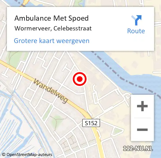 Locatie op kaart van de 112 melding: Ambulance Met Spoed Naar Wormerveer, Celebesstraat op 12 augustus 2022 15:53