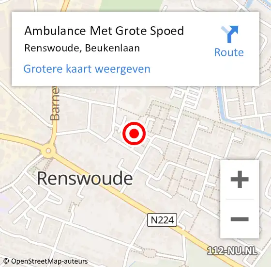 Locatie op kaart van de 112 melding: Ambulance Met Grote Spoed Naar Renswoude, Beukenlaan op 12 augustus 2022 16:19