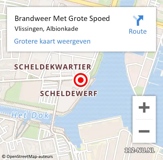 Locatie op kaart van de 112 melding: Brandweer Met Grote Spoed Naar Vlissingen, Albionkade op 12 augustus 2022 16:24