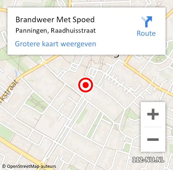 Locatie op kaart van de 112 melding: Brandweer Met Spoed Naar Panningen, Raadhuisstraat op 12 augustus 2022 16:44
