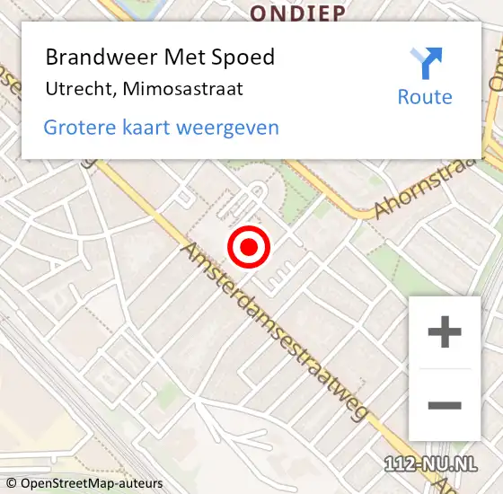 Locatie op kaart van de 112 melding: Brandweer Met Spoed Naar Utrecht, Mimosastraat op 12 augustus 2022 17:41