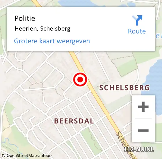 Locatie op kaart van de 112 melding: Politie Heerlen, Schelsberg op 12 augustus 2022 18:06
