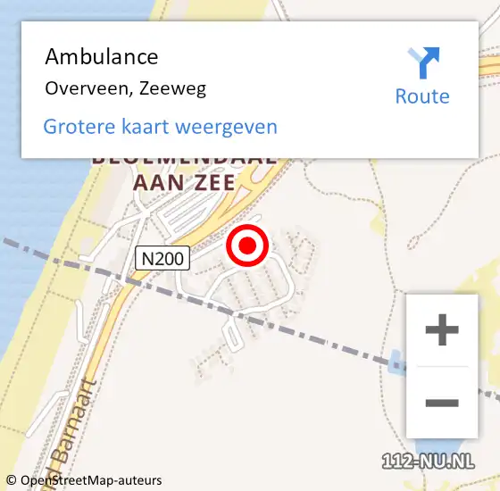 Locatie op kaart van de 112 melding: Ambulance Overveen, Zeeweg op 12 augustus 2022 18:08