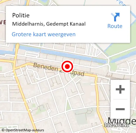 Locatie op kaart van de 112 melding: Politie Middelharnis, Gedempt Kanaal op 12 augustus 2022 18:17