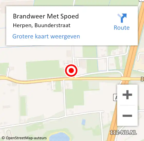 Locatie op kaart van de 112 melding: Brandweer Met Spoed Naar Herpen, Buunderstraat op 12 augustus 2022 18:19