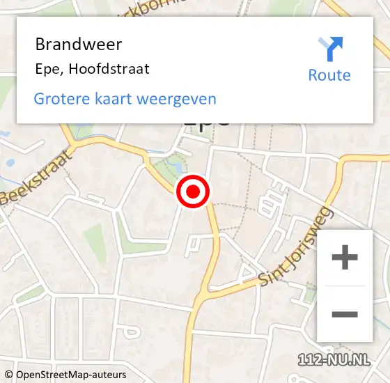 Locatie op kaart van de 112 melding: Brandweer Epe, Hoofdstraat op 12 augustus 2022 18:24