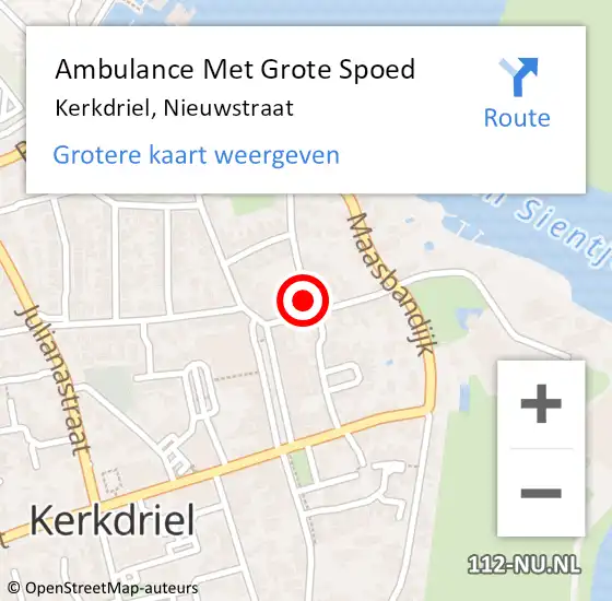 Locatie op kaart van de 112 melding: Ambulance Met Grote Spoed Naar Kerkdriel, Nieuwstraat op 12 augustus 2022 18:31