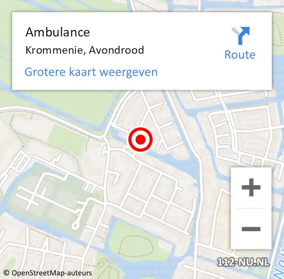 Locatie op kaart van de 112 melding: Ambulance Krommenie, Avondrood op 12 augustus 2022 18:32