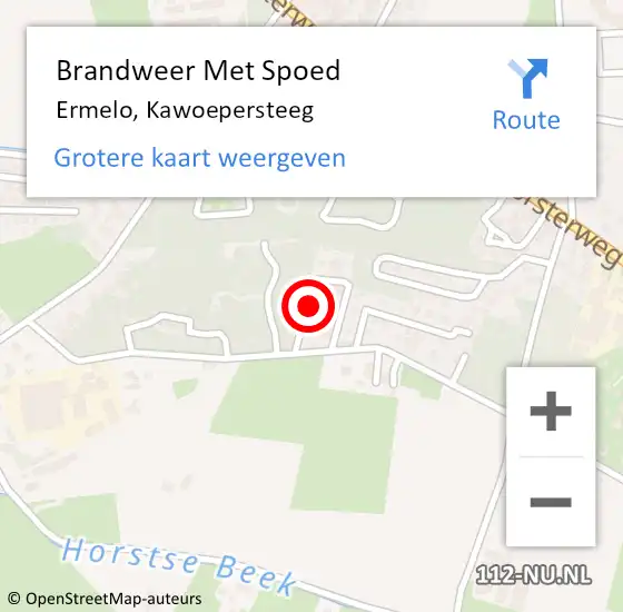 Locatie op kaart van de 112 melding: Brandweer Met Spoed Naar Ermelo, Kawoepersteeg op 12 augustus 2022 18:36