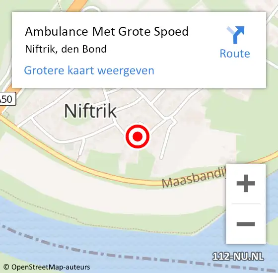 Locatie op kaart van de 112 melding: Ambulance Met Grote Spoed Naar Niftrik, den Bond op 12 augustus 2022 18:57